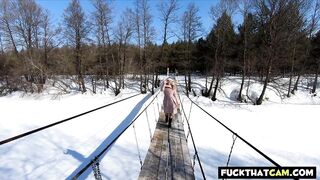 Blonde Russian Amateur Masturbates Outdoors by the River