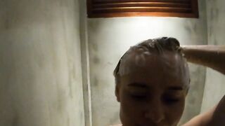 Blonde Solo Shower Time After the Beach