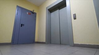 Blonde Russian Girl Twirls a Hoop Naked in Public by an Elevator