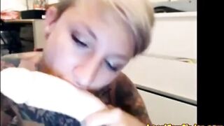 Tattooed Blonde Rough Throat Sex With Dildo On Webcam